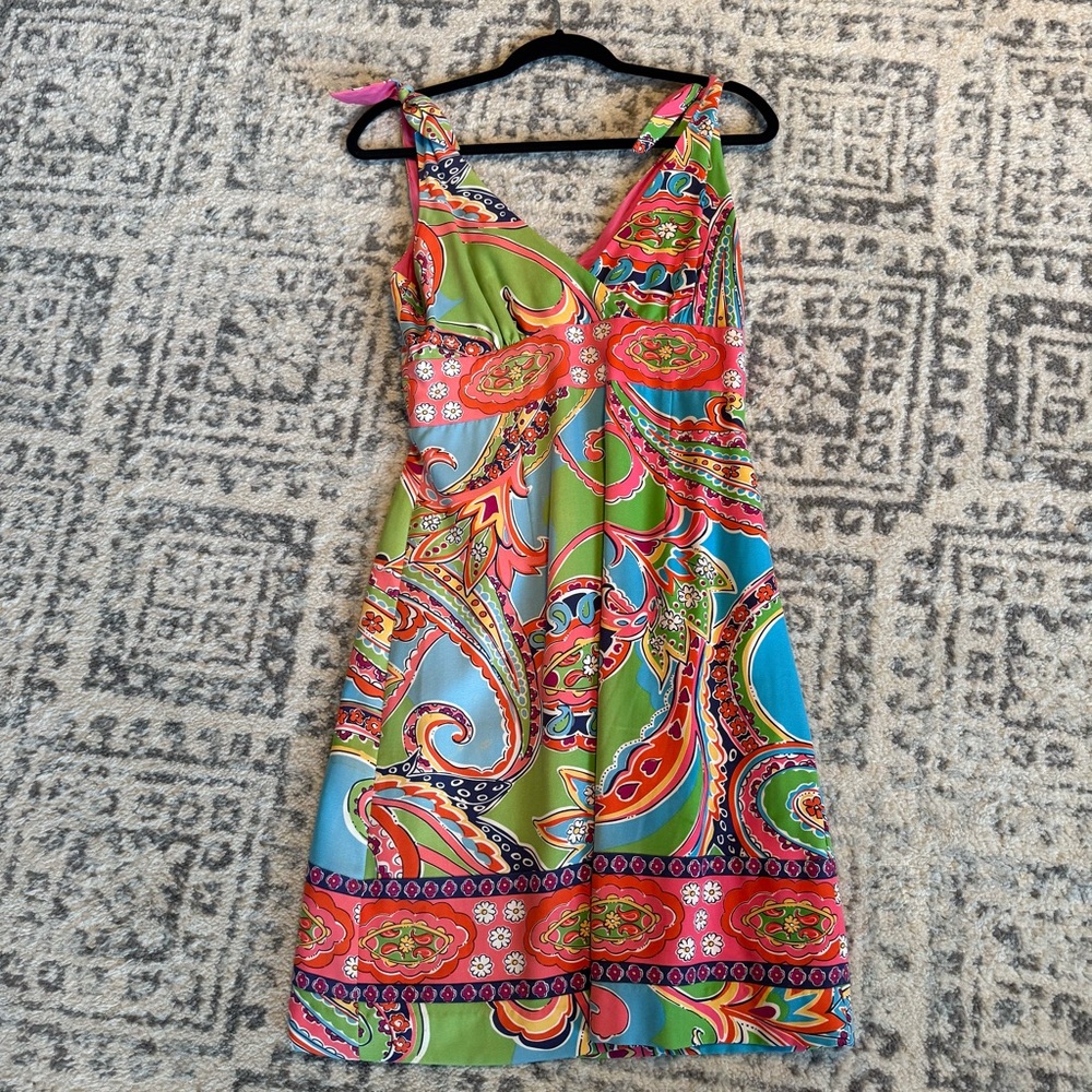 Lilly Pulitzer Vintage Silk Tie Strap Paisley Print Dress Size 8